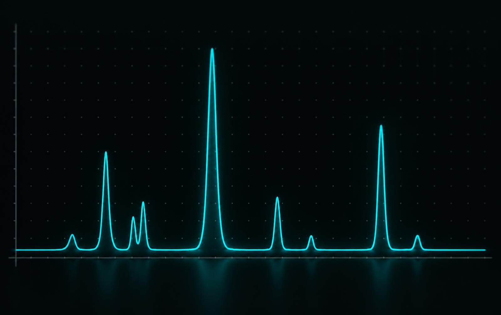 Abstract chromatogram showing a series of separated peaks plotted against a baseline